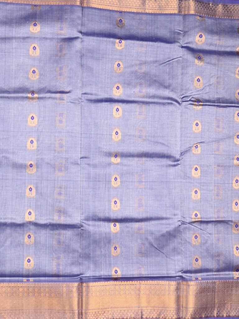 Venkatagiri pattu saree bluish grey color allover zari motifs & kaddi border with rich contrast pallu and attached plain blouse