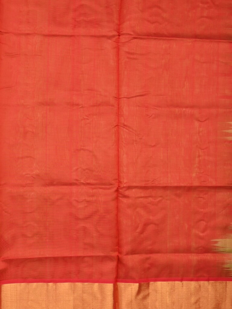 Uppada seiko pattu saree parrot green color allover zari motifs & kaddi border with zari contrast pallu and attached plain blouse