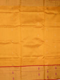 Uppada seiko pattu saree golden yellow color allover zari motifs & kaddi border with zari contrast pallu and attached plain blouse