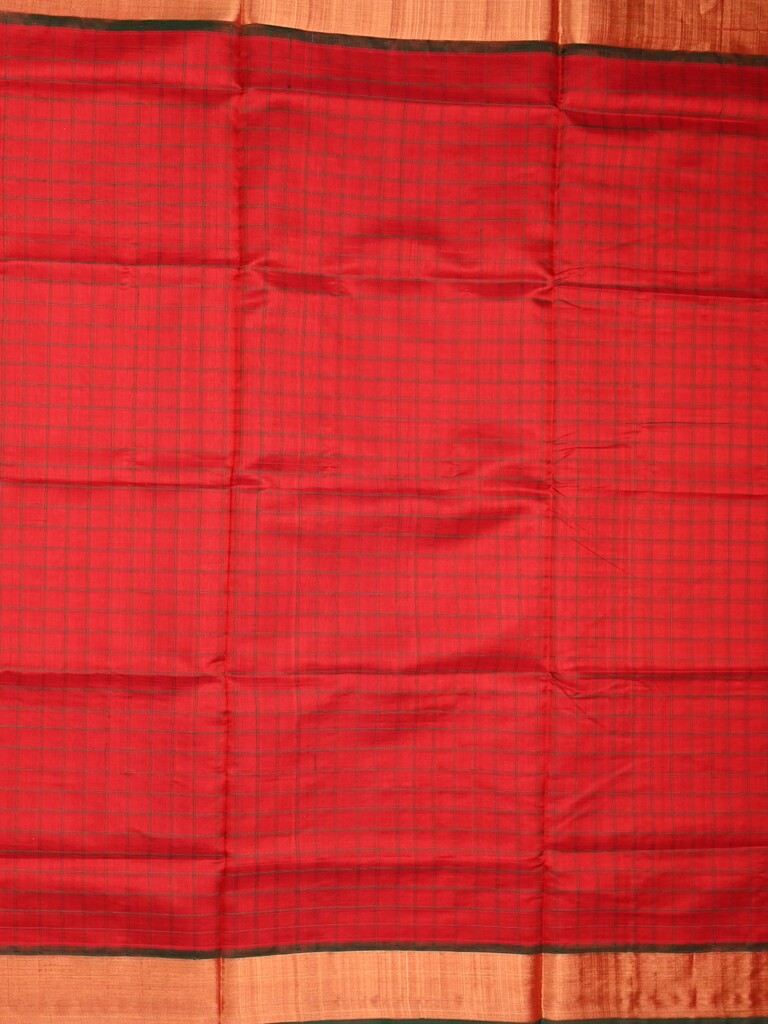 Uppada seiko pattu saree red color allover checks & kaddi border with zari contrast pallu and attached plain blouse