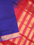 Uppada seiko pattu saree royal blue color allover checks & kaddi border with zari contrast pallu and attached plain blouse