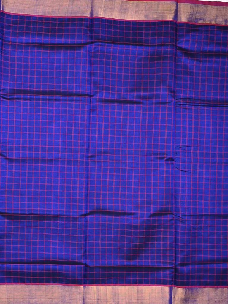 Uppada seiko pattu saree royal blue color allover checks & kaddi border with zari contrast pallu and attached plain blouse