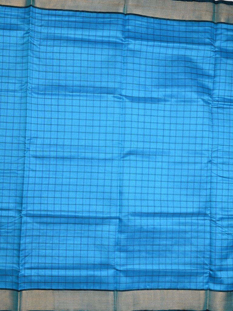 Uppada seiko pattu saree sky blue color allover checks & kaddi border with zari contrast pallu and attached plain blouse