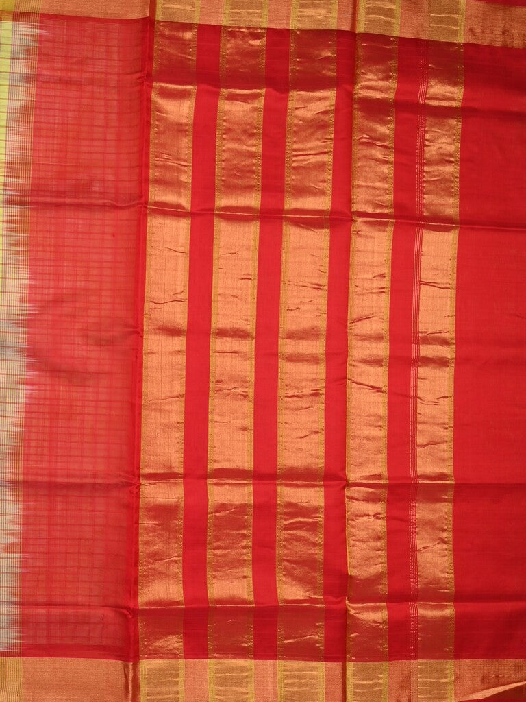 Uppada seiko pattu saree pastel yellow color allover checks & kaddi border with zari contrast pallu and attached plain blouse