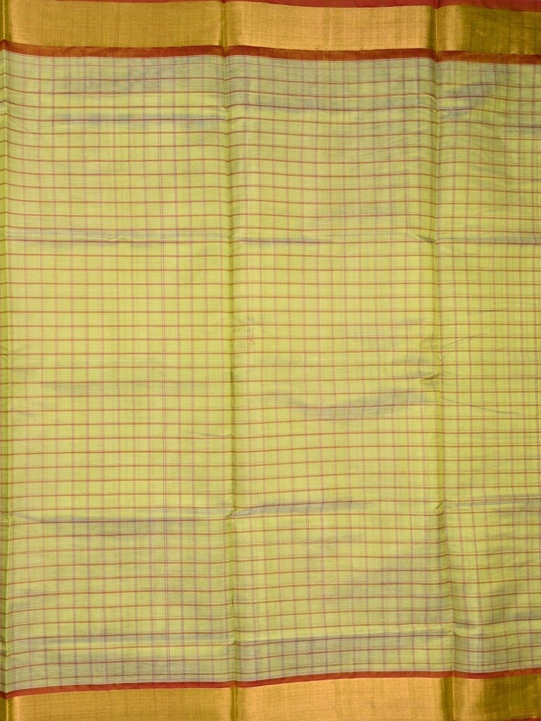Uppada seiko pattu saree pastel yellow color allover checks & kaddi border with zari contrast pallu and attached plain blouse