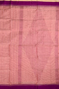 Jute cotton saree light brown color with all over thread lines with sequence, big pallu, small contrast border and plain blouse.