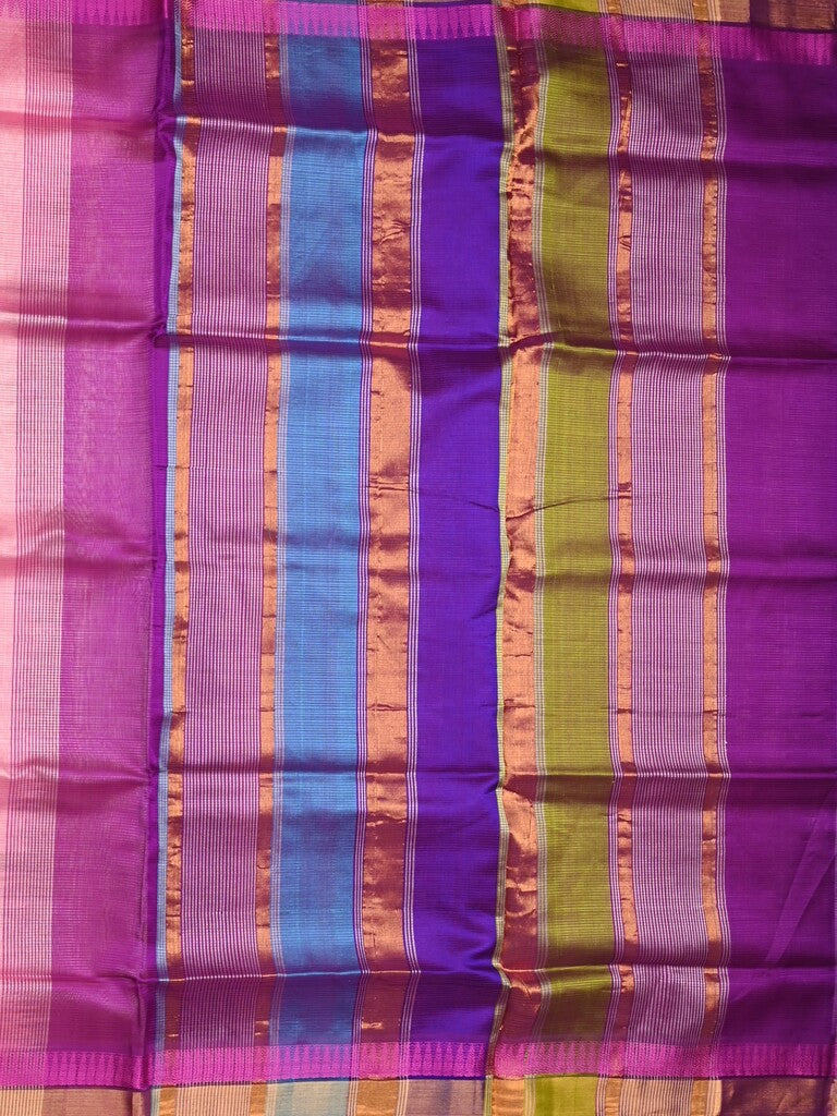 Uppada seiko pattu saree baby pink color allover plain & temple border with zari contrast pallu and attached plain blouse