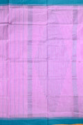 Jute cotton saree lavender color with all over thread lines with sequence, big pallu, small contrast border and plain blouse.