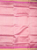 Uppada seiko pattu saree baby pink color allover plain & temple border with zari contrast pallu and attached plain blouse