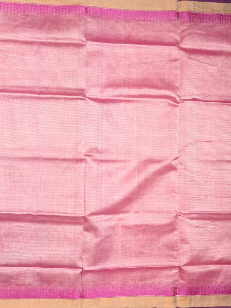 Uppada seiko pattu saree baby pink color allover plain & temple border with zari contrast pallu and attached plain blouse