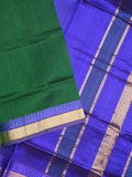 Uppada seiko pattu saree bottle green color allover plain & temple border with zari contrast pallu and attached plain blouse