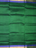 Uppada seiko pattu saree bottle green color allover plain & temple border with zari contrast pallu and attached plain blouse