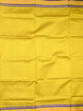 Uppada seiko pattu saree yellow color allover plain & temple border with zari contrast pallu and attached plain blouse