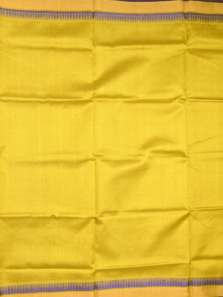 Uppada seiko pattu saree yellow color allover plain & temple border with zari contrast pallu and attached plain blouse