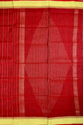Jute cotton saree red color with all over thread lines with sequence, big pallu, small contrast border and plain blouse.