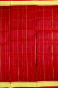 Jute cotton saree red color with all over thread lines with sequence, big pallu, small contrast border and plain blouse.