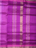 Uppada seiko pattu saree light purple color allover plain & temple border with zari contrast pallu and attached plain blouse