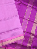 Uppada seiko pattu saree light purple color allover plain & temple border with zari contrast pallu and attached plain blouse