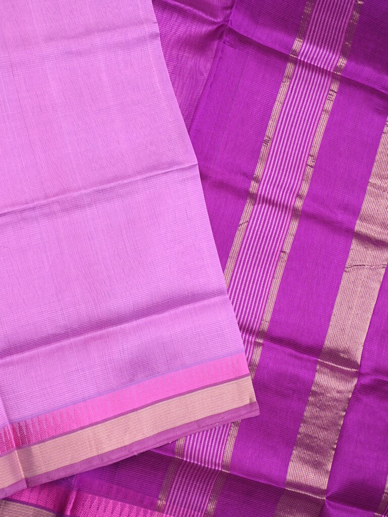 Uppada seiko pattu saree light purple color allover plain & temple border with zari contrast pallu and attached plain blouse