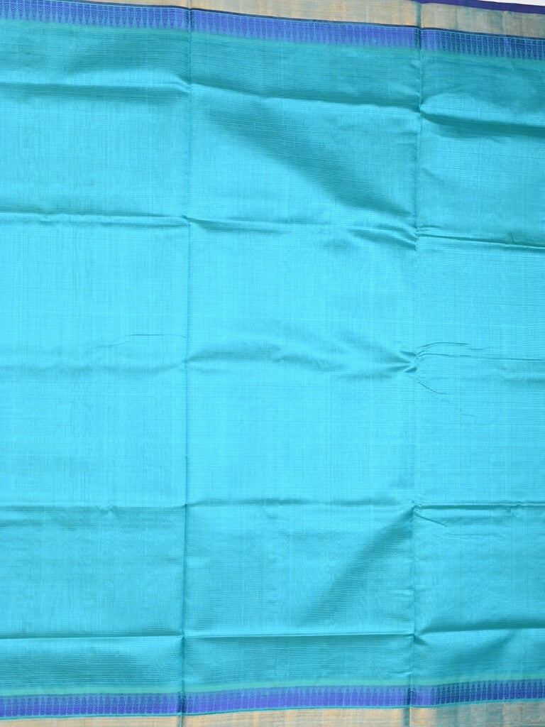 Uppada seiko pattu saree light blue color allover plain & temple border with zari contrast pallu and attached plain blouse