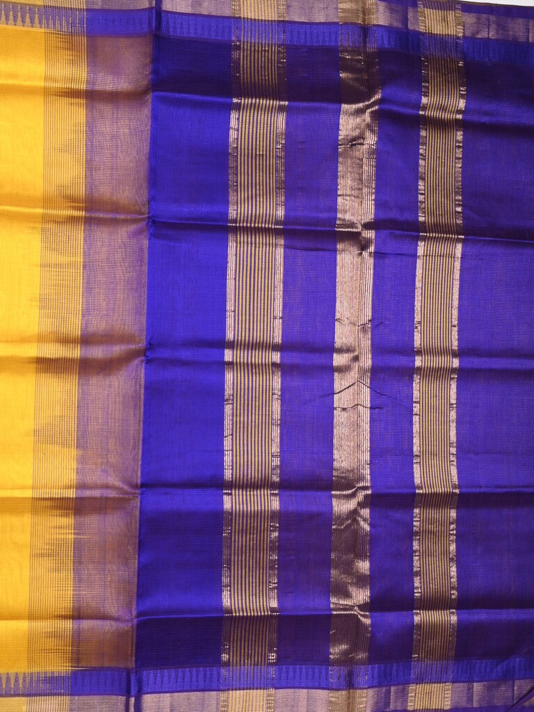 Uppada seiko pattu saree golden yellow color allover plain & temple border with zari contrast pallu and attached plain blouse