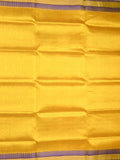 Uppada seiko pattu saree golden yellow color allover plain & temple border with zari contrast pallu and attached plain blouse