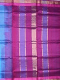 Uppada seiko pattu saree sky blue color allover plain & temple border with zari contrast pallu and attached plain blouse