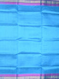 Uppada seiko pattu saree sky blue color allover plain & temple border with zari contrast pallu and attached plain blouse