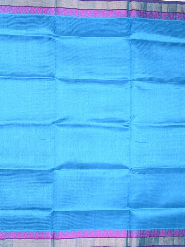 Uppada seiko pattu saree sky blue color allover plain & temple border with zari contrast pallu and attached plain blouse