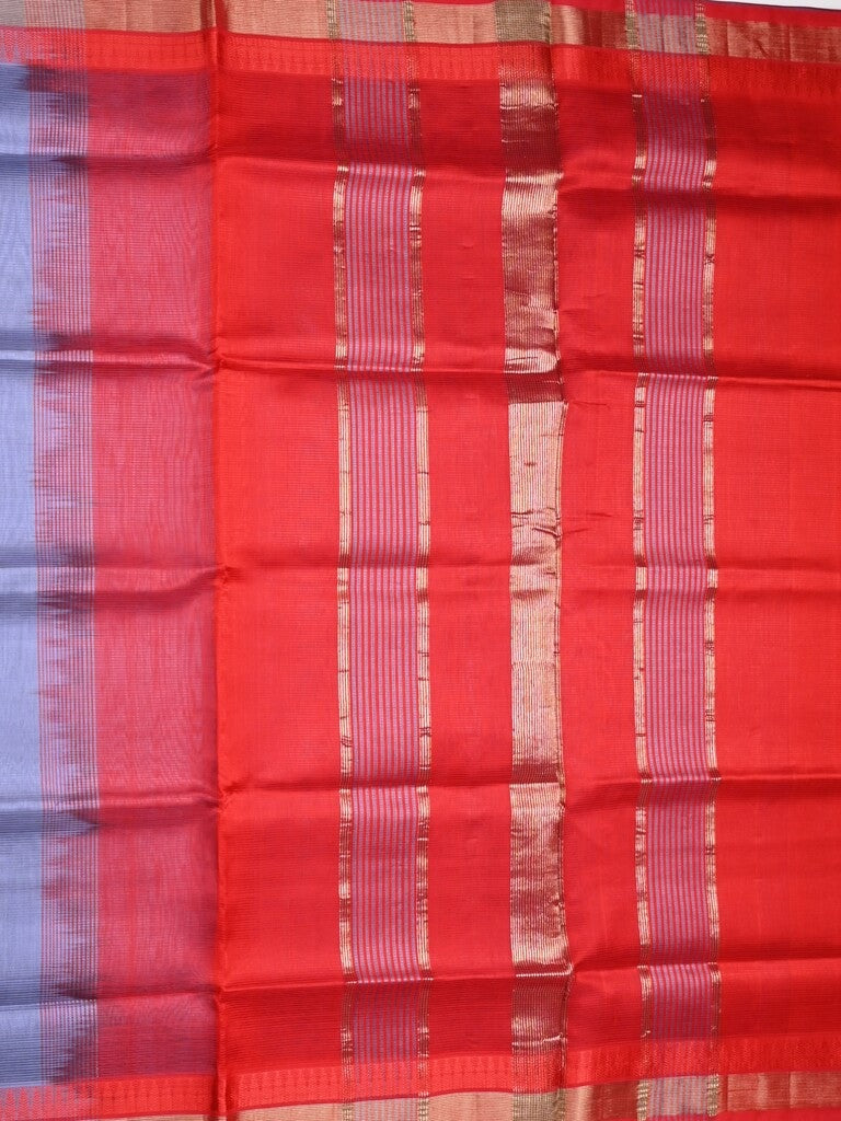 Uppada seiko pattu saree bluish grey color allover plain & temple border with zari contrast pallu and attached plain blouse