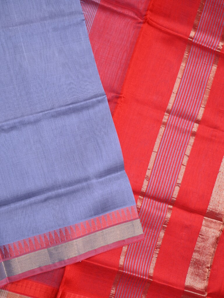 Uppada seiko pattu saree bluish grey color allover plain & temple border with zari contrast pallu and attached plain blouse