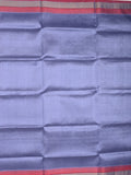 Uppada seiko pattu saree bluish grey color allover plain & temple border with zari contrast pallu and attached plain blouse