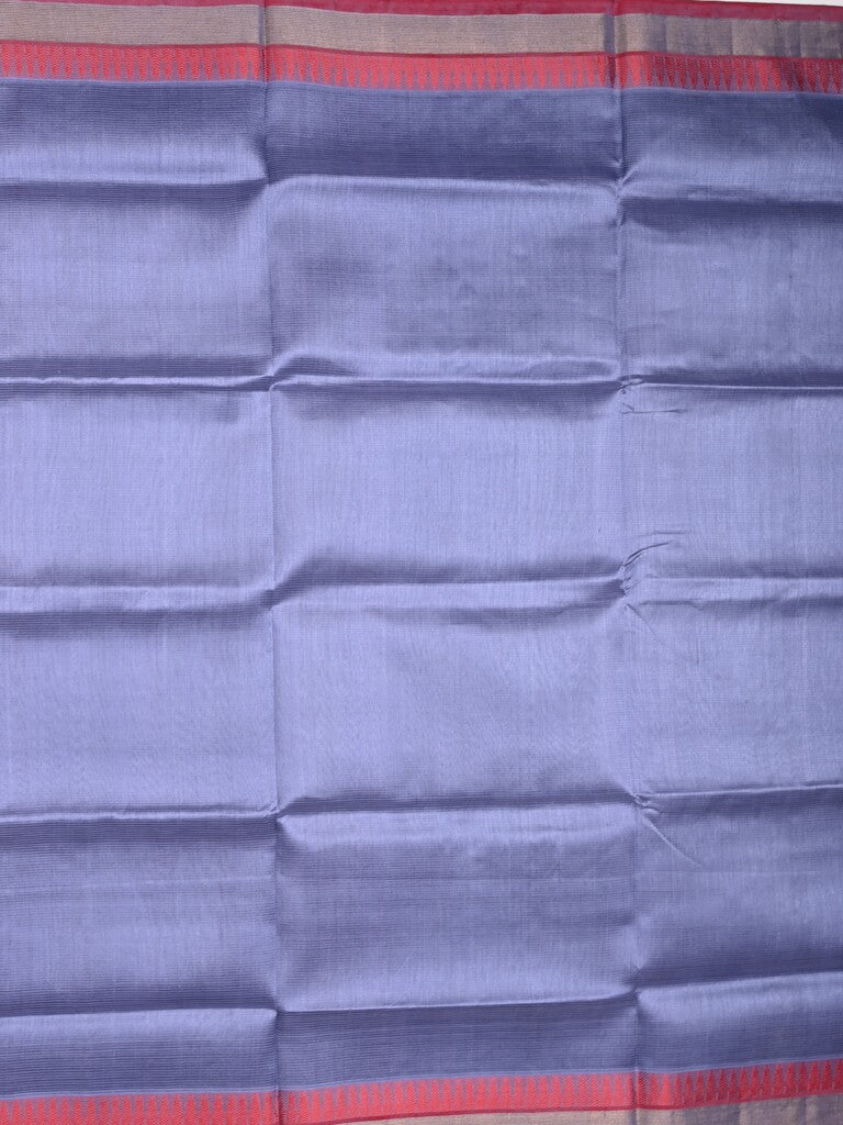 Uppada seiko pattu saree bluish grey color allover plain & temple border with zari contrast pallu and attached plain blouse