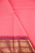 Kanchi cotton saree baby pink color with motives, running pallu, big zari border and plain blouse.