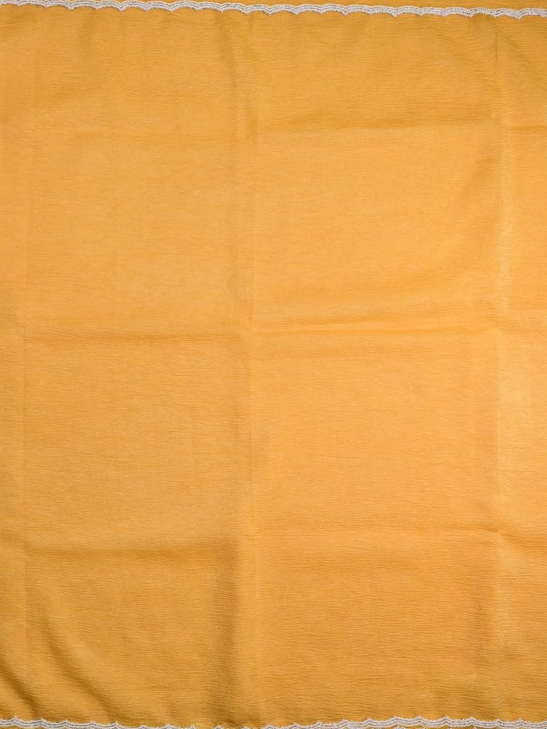 Chiffon crush fancy saree golden yellow color allover plain & cutwork embroidery border with running pallu and embroidery stitched blouse