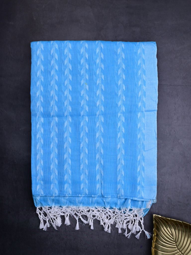 Khadi cotton saree sky blue color allover weaves with contrast pallu and contrast blouse