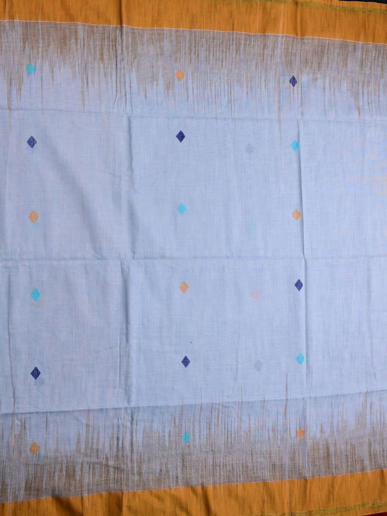 Khadi cotton saree grey color allover butis & small kaddi border with contrast pallu and attached plain blouse