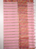 Organza fancy sarees baby pink color allover zari stripes and embroidery with printed border and short pallu and blouse