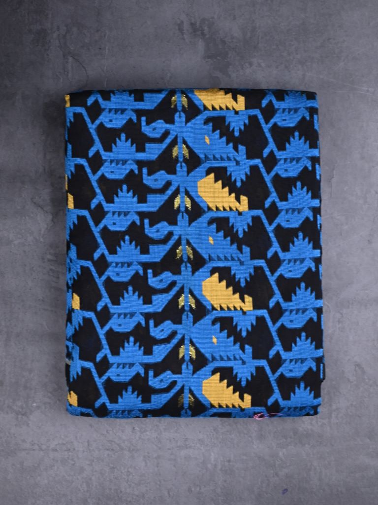 Bengali cotton saree black color allover prints with printed pallu and attached blouse