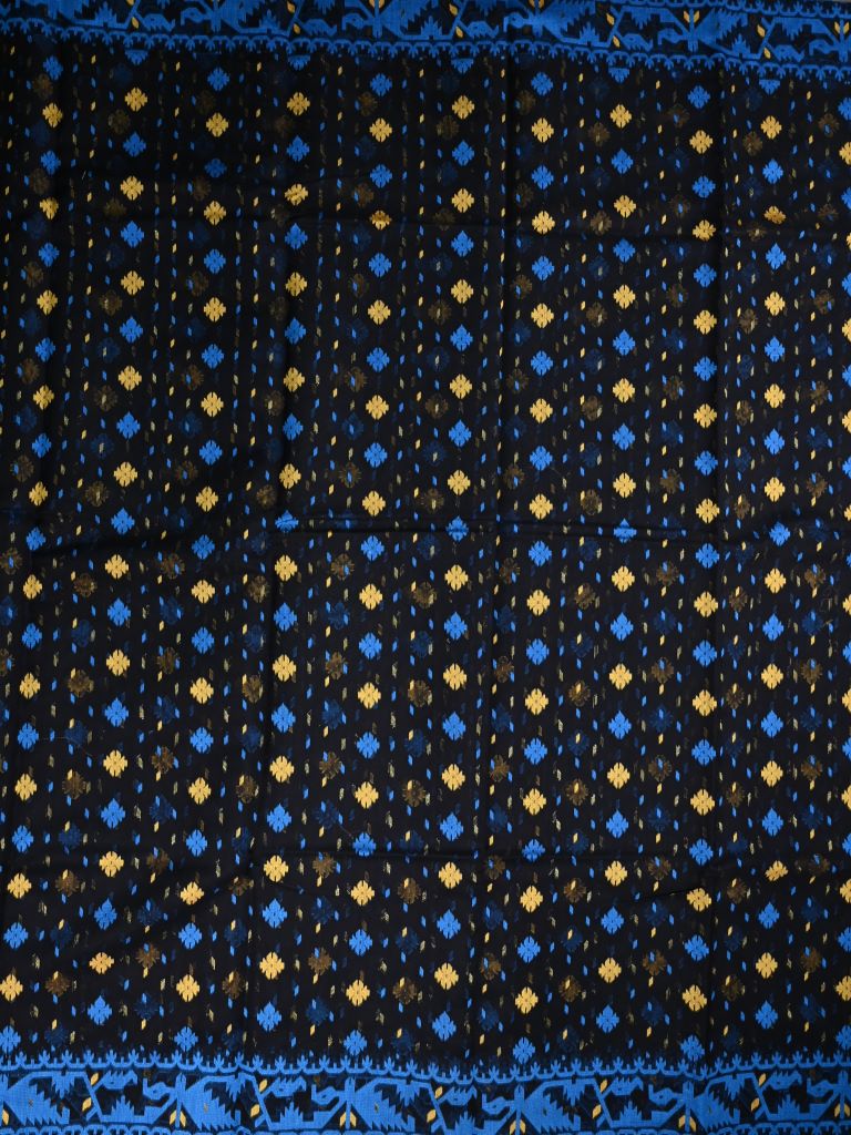 Bengali cotton saree black color allover prints with printed pallu and attached blouse