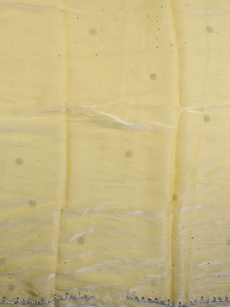 Organza shimmer fancy saree light yellow color allover embroidery motifs & embroidery border with running pallu and embroidery blouse