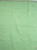 Organza shimmer pista green color allover embroidery butis & embroidery border with running pallu and attached blouse