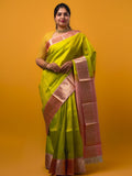 Pethambari pattu saree green color allover zari motifs & kanchi border with rich pallu and attached plain blouse