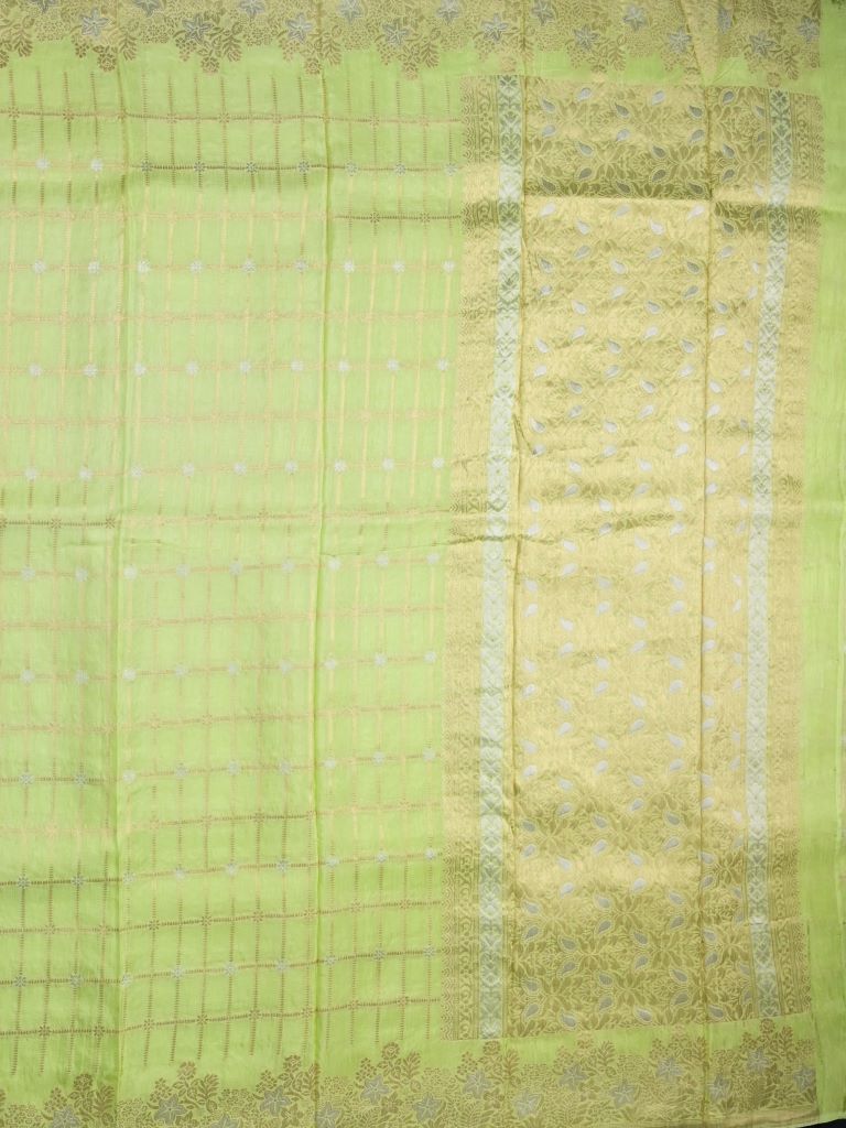 Matka kadhi fancy saree pista green color allover zari checks with motifs & zari border with short pallu and plain self blouse