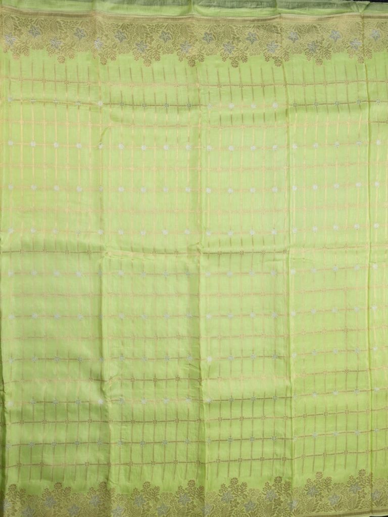 Matka kadhi fancy saree pista green color allover zari checks with motifs & zari border with short pallu and plain self blouse