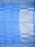Matka kadhi fancy saree sky blue color allover zari checks with motifs & zari border with short pallu and plain self blouse