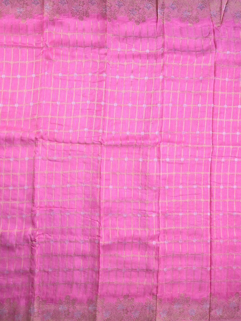 Matka kadhi fancy saree baby pink color allover zari checks with motifs & zari border with short pallu and plain self blouse