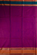 Narayanpet cotton saree purple color with contrast zari gap border, short pallu and plain blouse.