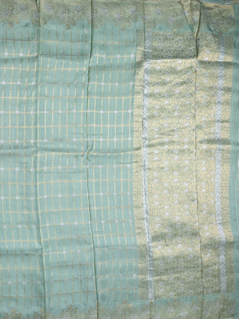 Matka kadhi fancy saree grey color allover zari checks with motifs & zari border with short pallu and plain self blouse