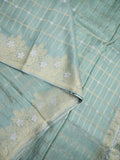 Matka kadhi fancy saree grey color allover zari checks with motifs & zari border with short pallu and plain self blouse
